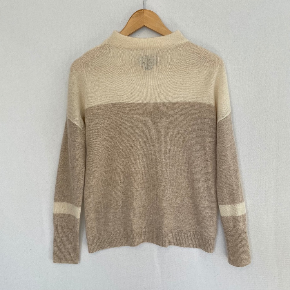TAHARI Women’s Size Small Pure Luxe 100% Cashmere Cream Tan Color Block Sweater
